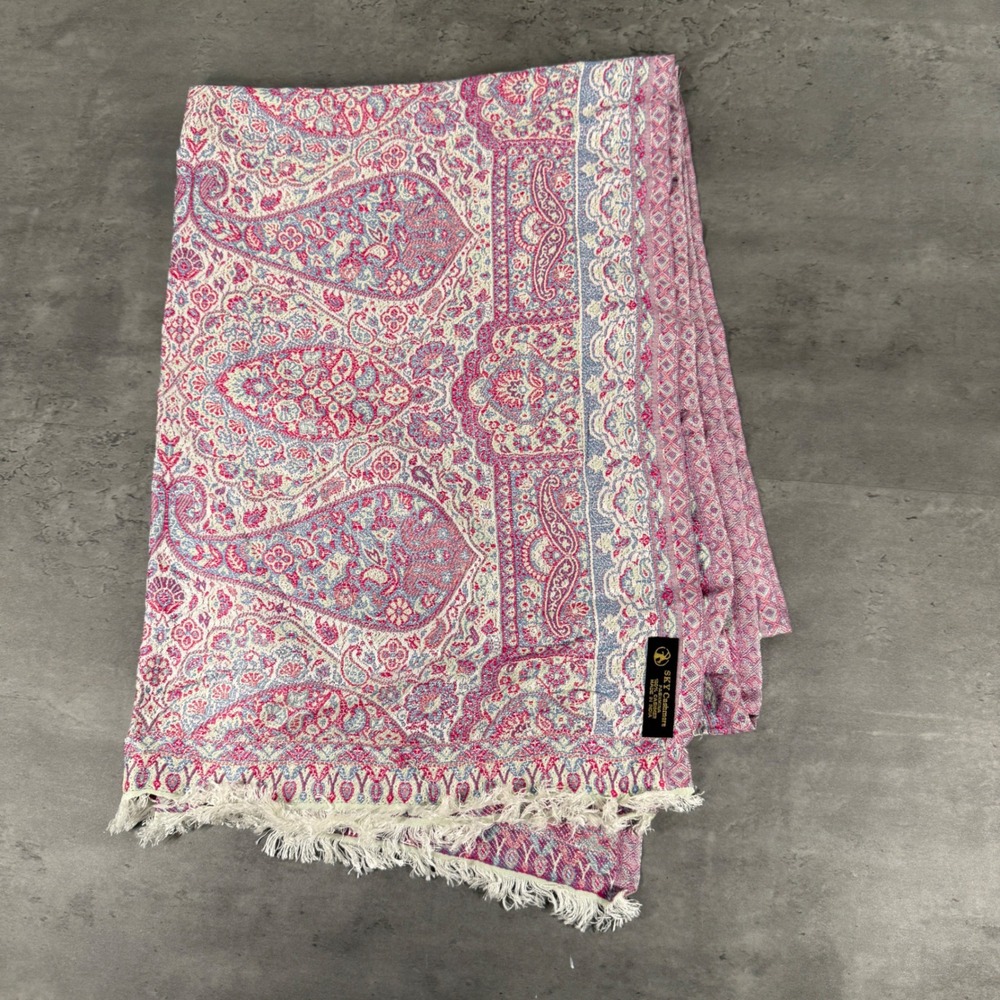 Sky Cashmere Throw Shawl Scarf Womens Pashmina Pink Paisley Fringed NWOT
